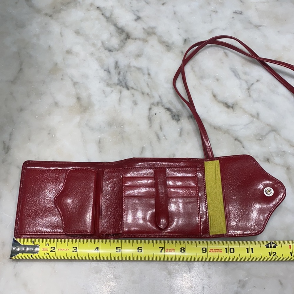 Hobo Int Red Glazed Leather String Wallet Euc - image 6